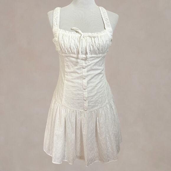 All in Favor Dresses & Skirts - NEW All in Favor White Eyelet Mini Dress Cottagecore Milkmaid Dress Medium